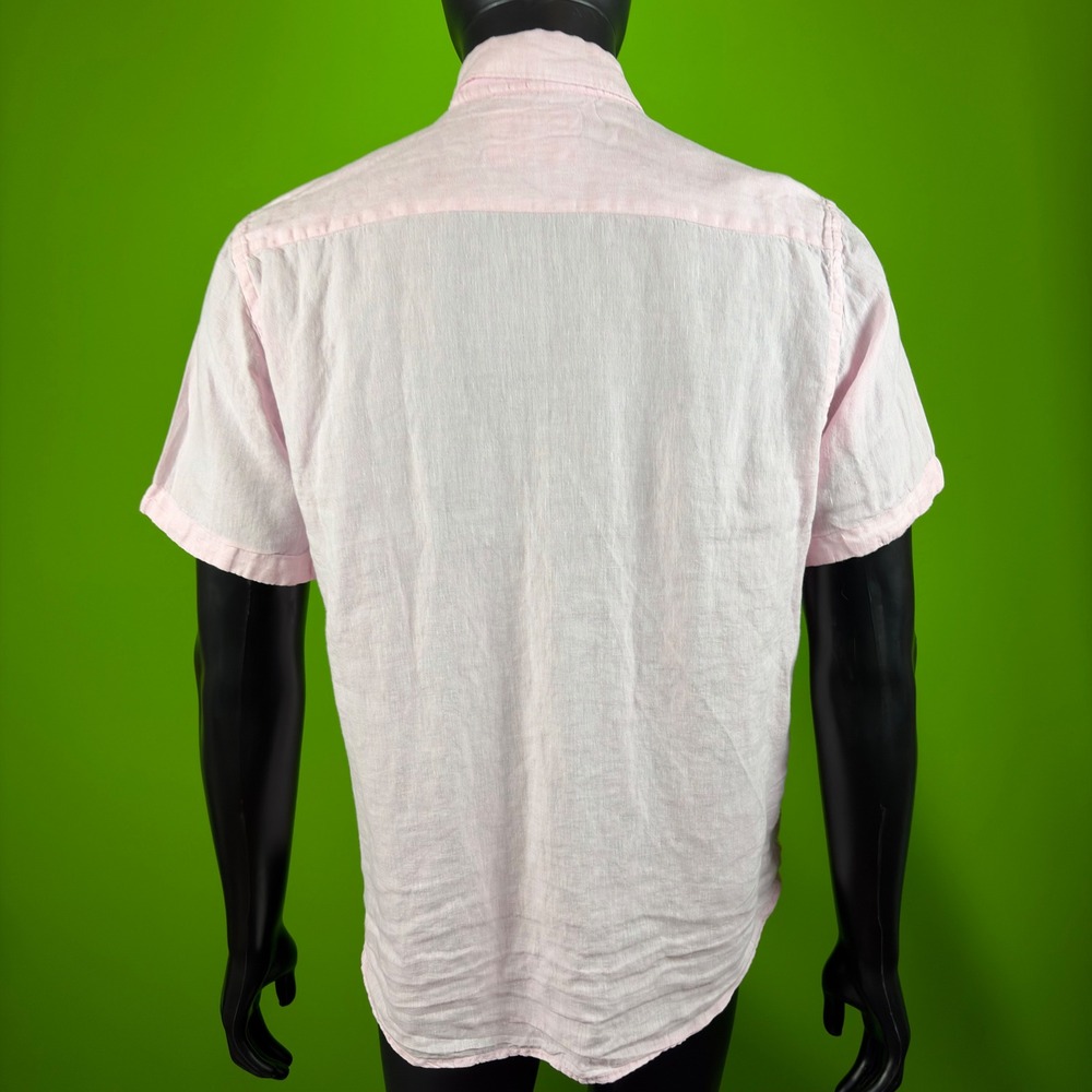 Porter & Ash Mens L 100% Linen Shirt Pink Short Sleeve Button Up Beach Vacation - Picture 5 of 16